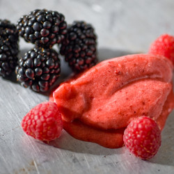 Raspberry-Blackberry Sorbetto Scoop with Fresh Berries