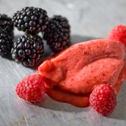 Raspberry-Blackberry Sorbetto Scoop with Fresh Berries